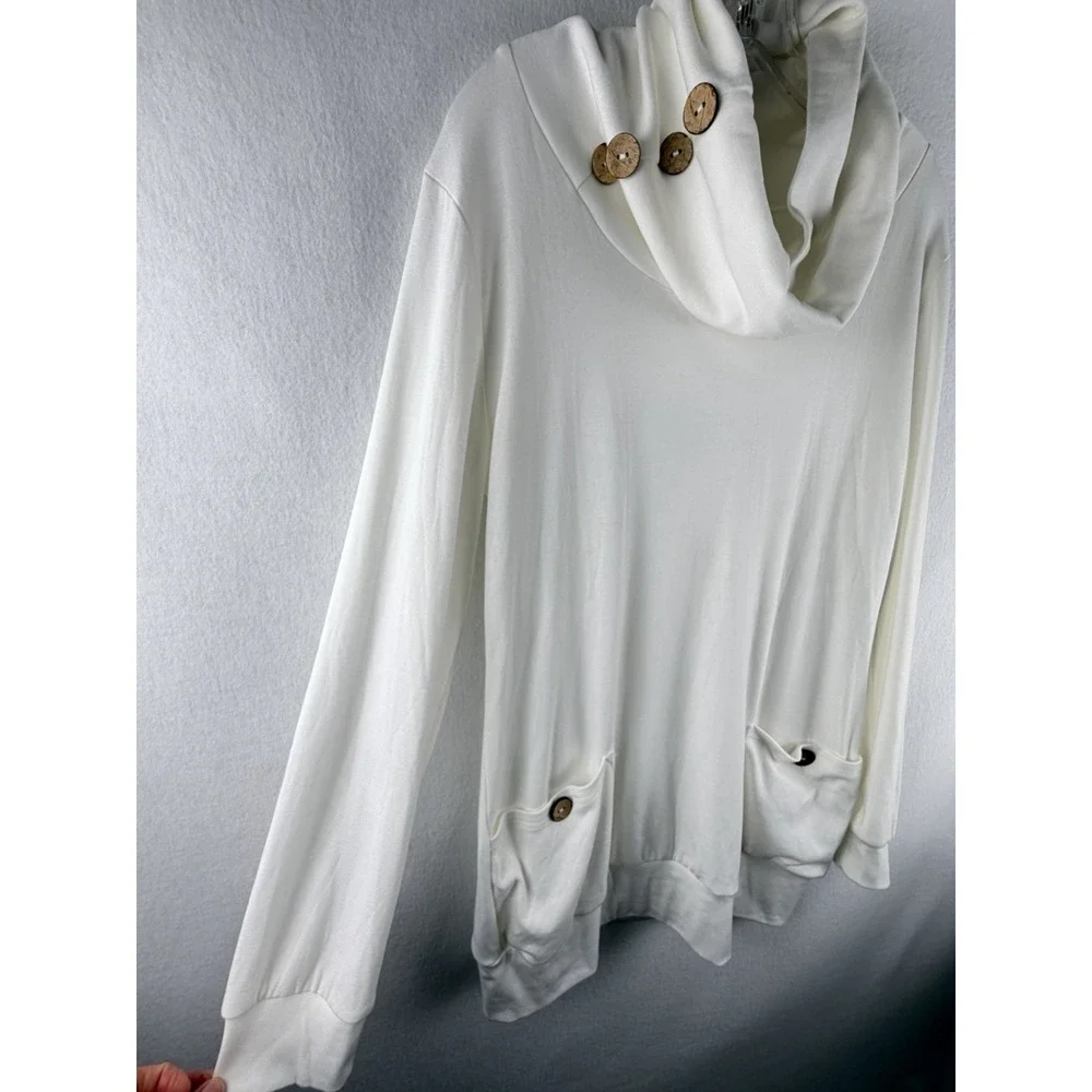 Womens‎ White Long Sleeve Cowl Neck Tunic Sz 12/14 Laganlook Super Soft Comfy